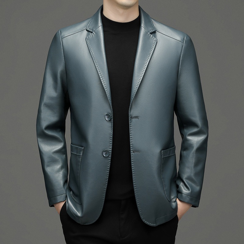 Leather Work Jacket - Novos homens de couro genuíno blazers