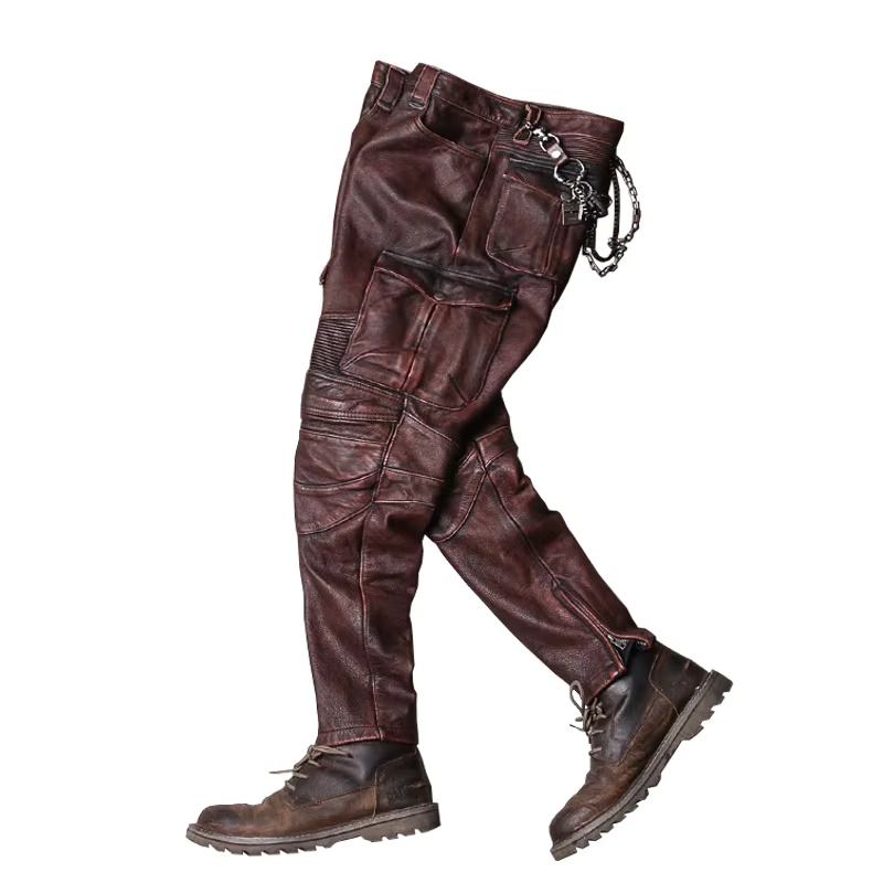 Leather Work Pants - 2022 do vintage brown calças de