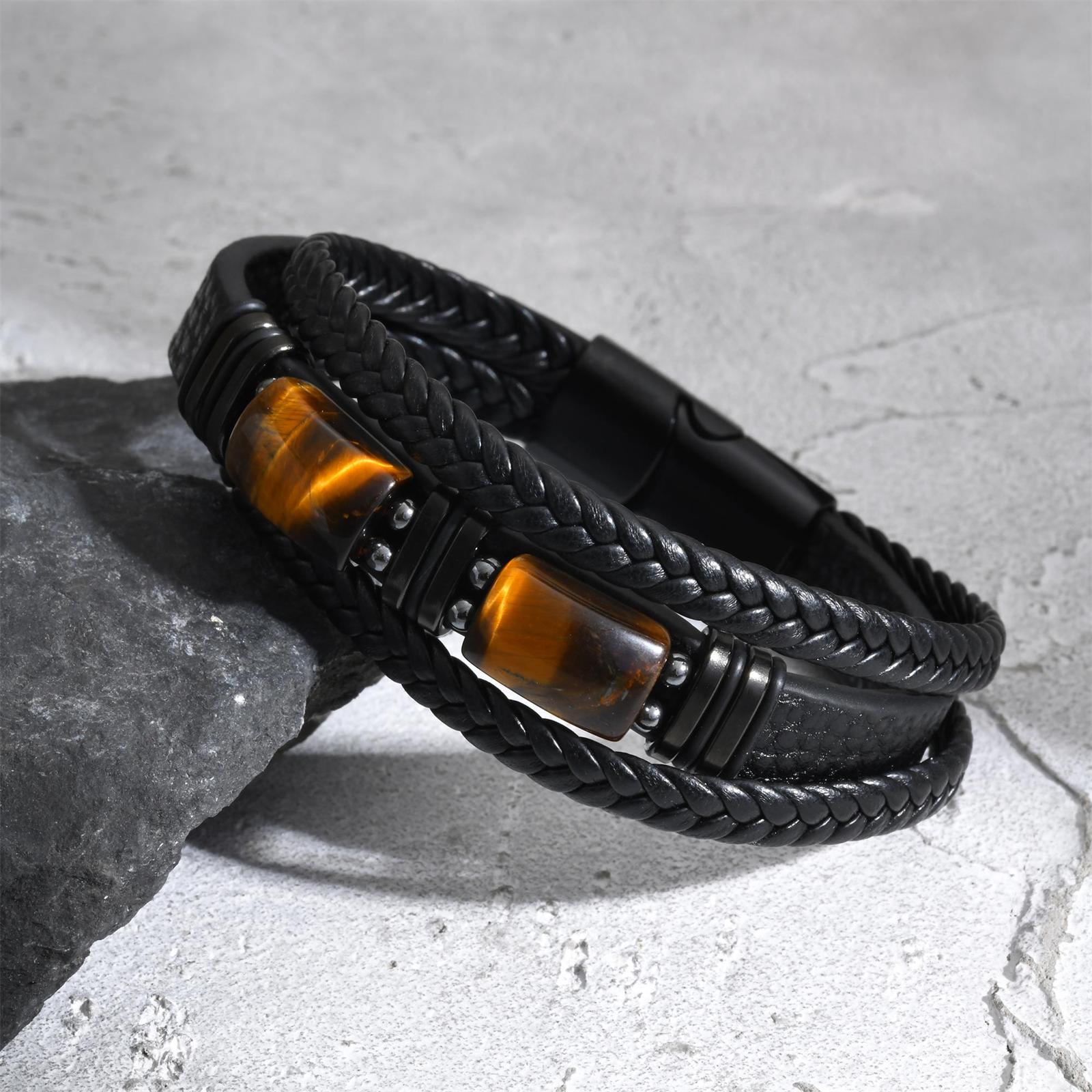 Leatherwork Jewelry - Pulseira de Couro Trançado Masculina com