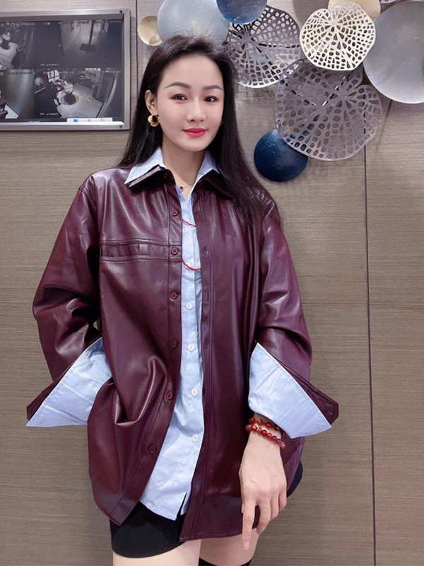 Leather Work Jacket - Conjunto Feminino de Jaqueta de Couro