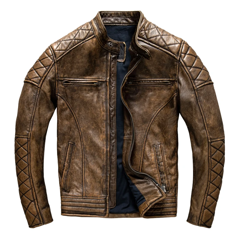 Leather Work Jacket - Jaqueta Masculina Vintage de Couro Amarelo