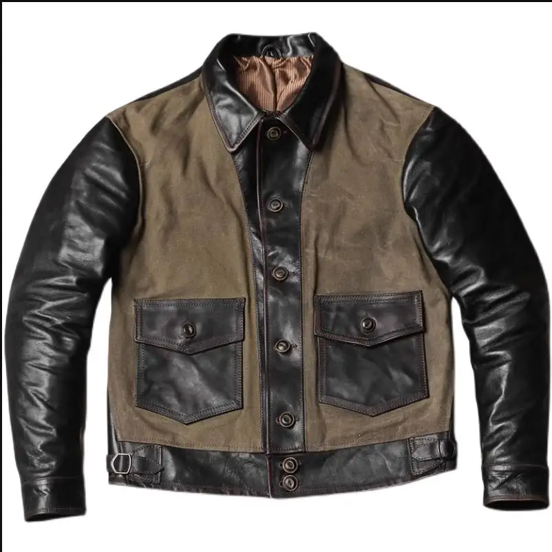 Leather Work Jacket - CC loja-jaqueta de couro Real Primavera,
