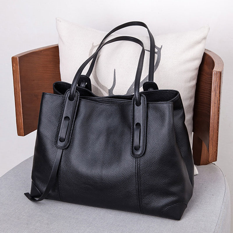 Leather Work Handbag - Bolsa tote de couro genuíno designer