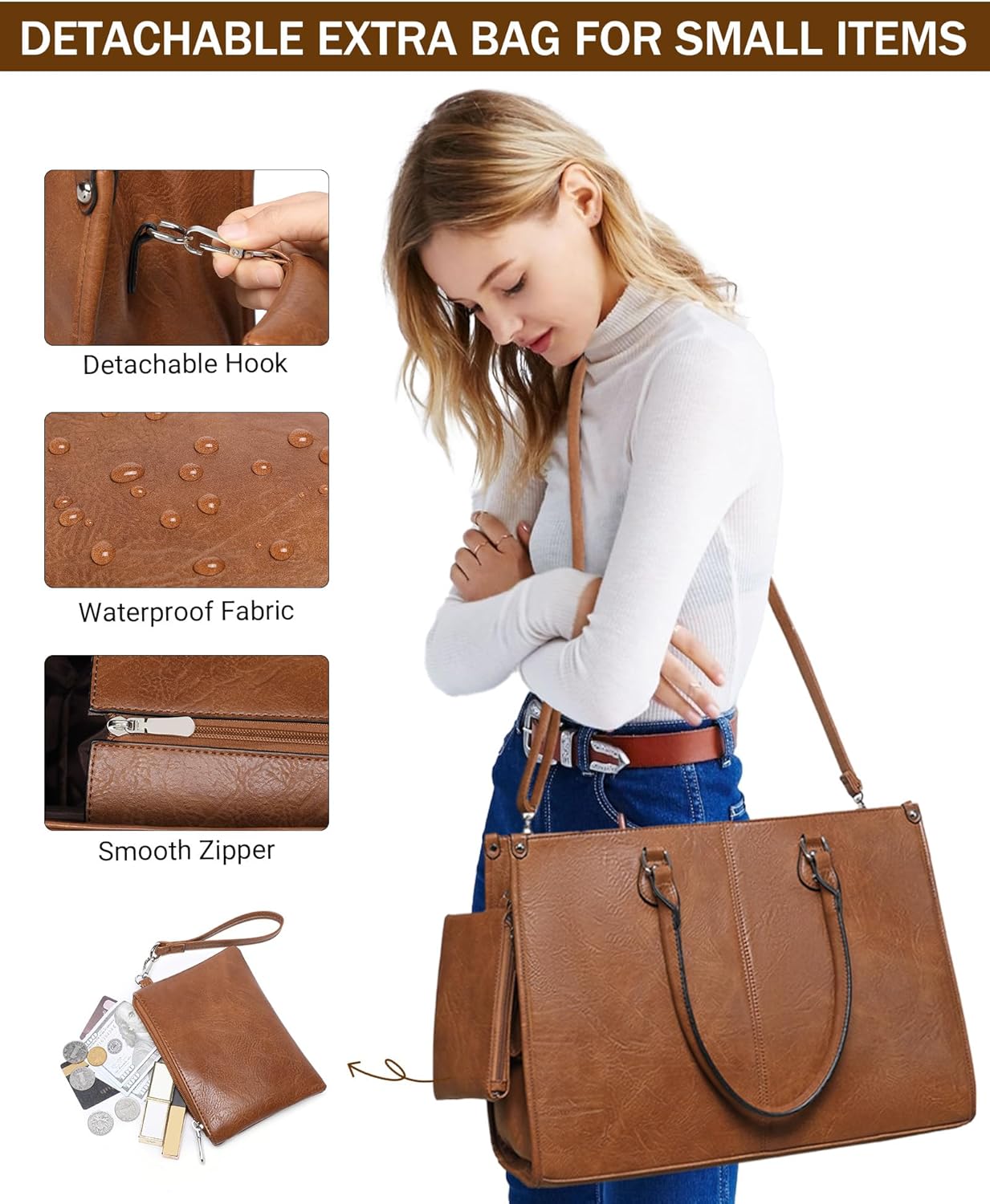 Bolsa Tote 2 em 1 para Laptop  - Leather Work Laptop Bag avaliação e preço