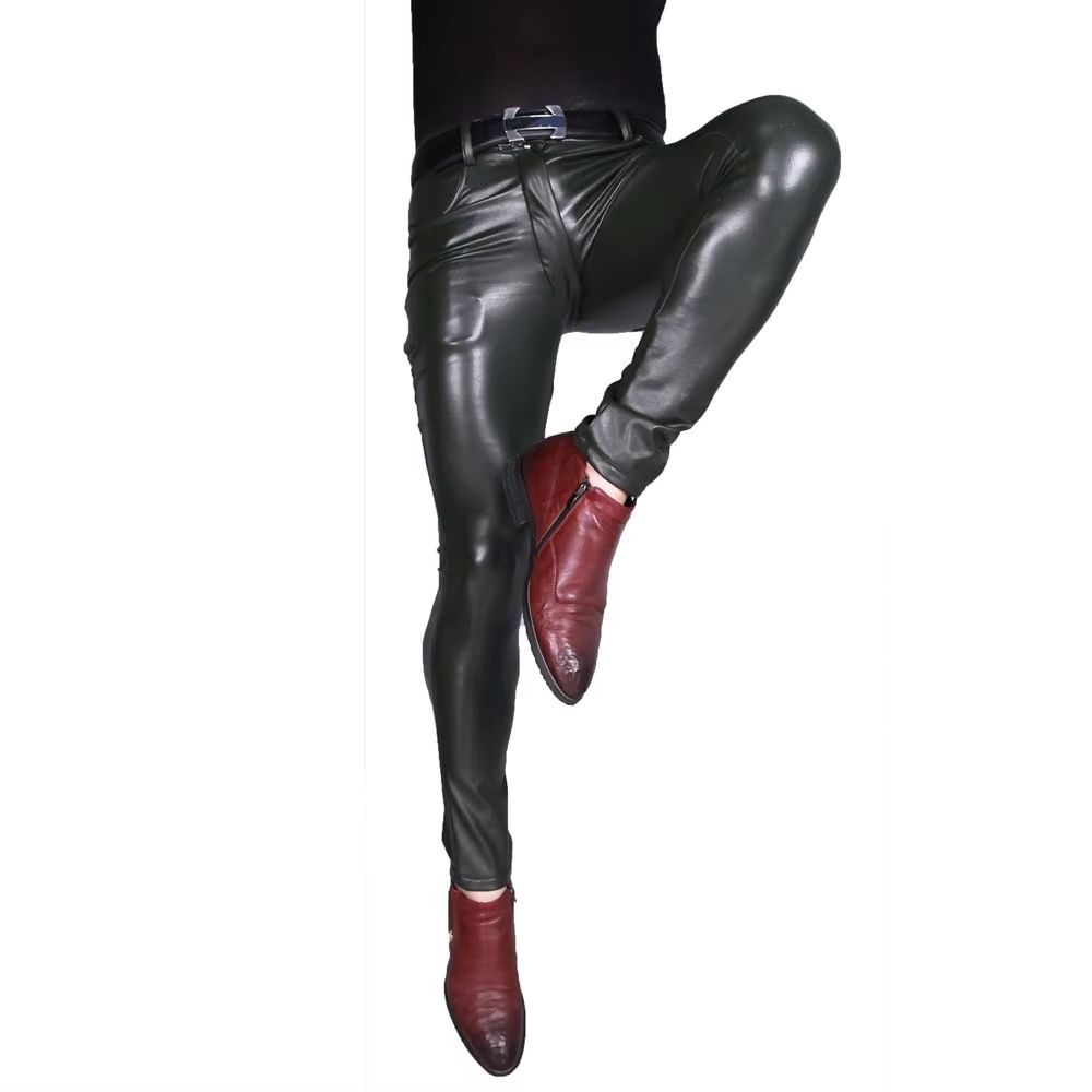 Homens punk pu calças de couro - Leather Work Pants avaliação e preço
