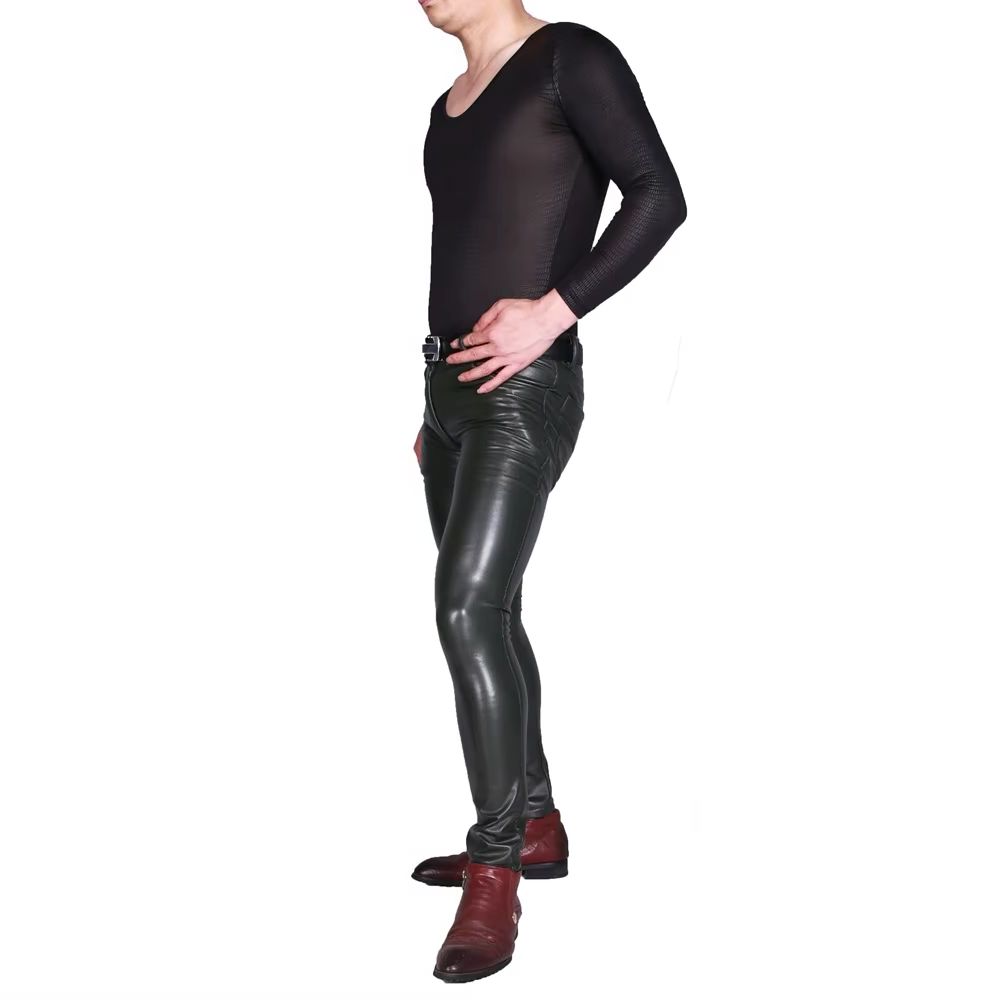 Homens punk pu calças de couro - Leather Work Pants avaliação e preço