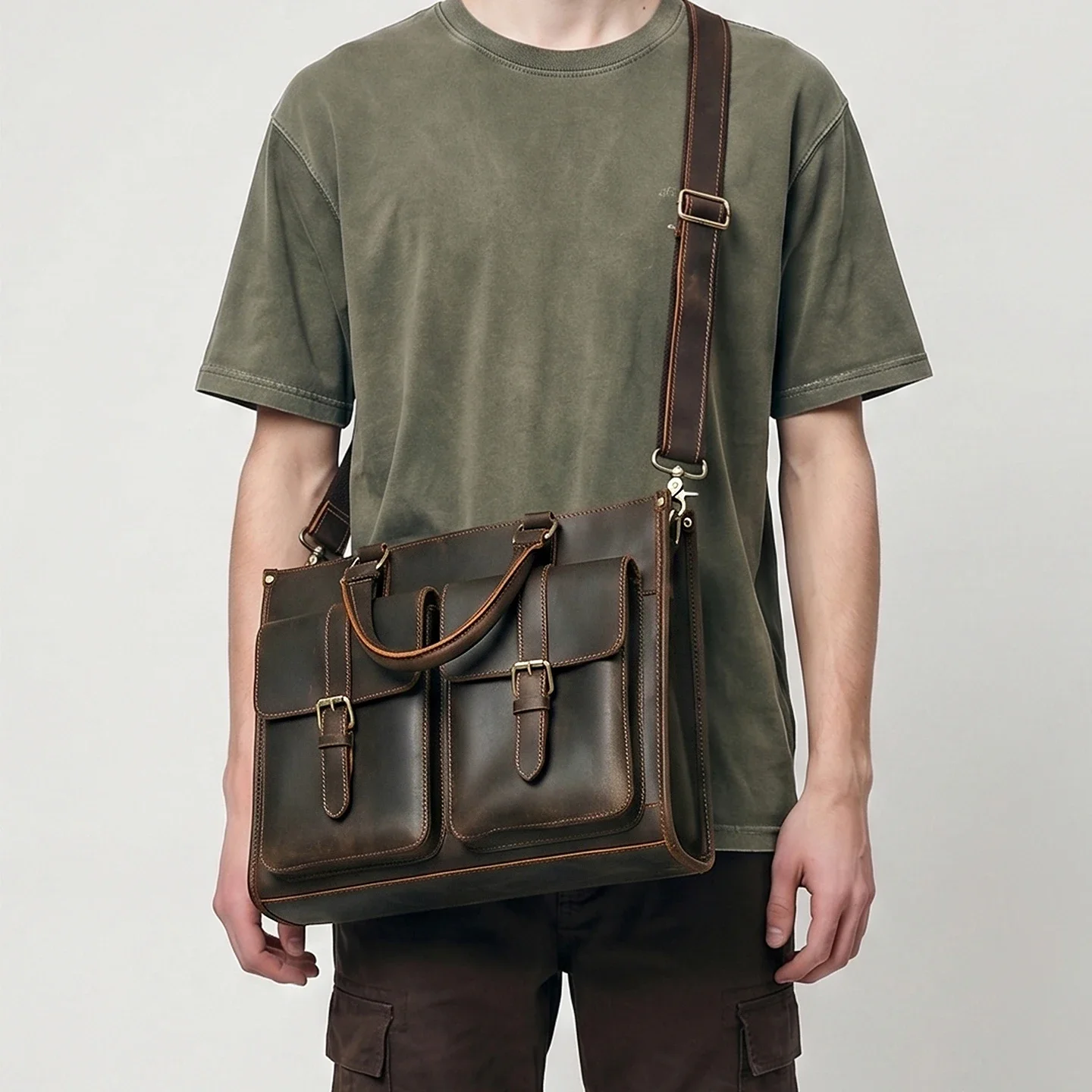 Bolsa de Ombro Masculina Vinta - Leather Work Laptop Bag avaliação e preço