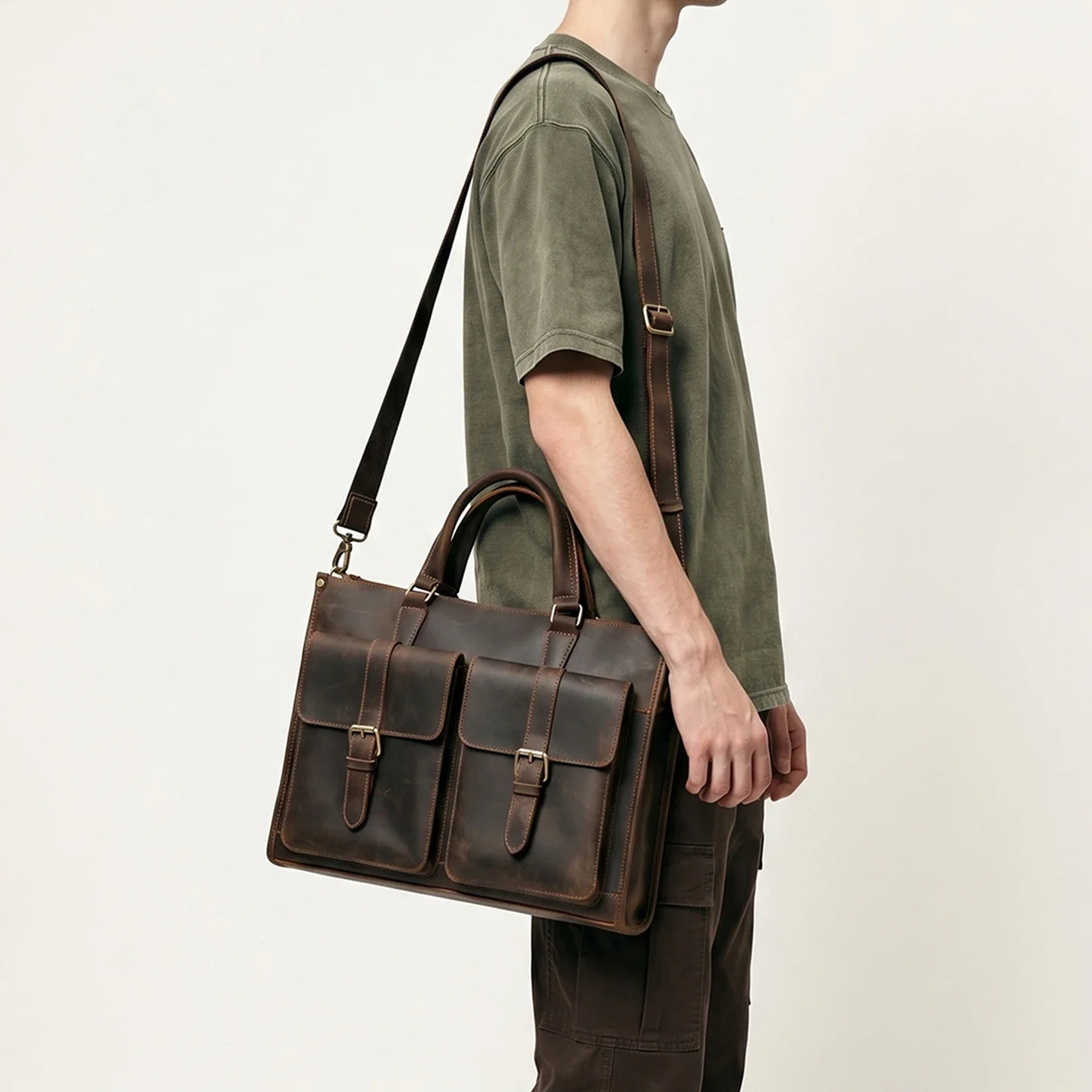 Bolsa de Ombro Masculina Vinta - Leather Work Laptop Bag avaliação e preço