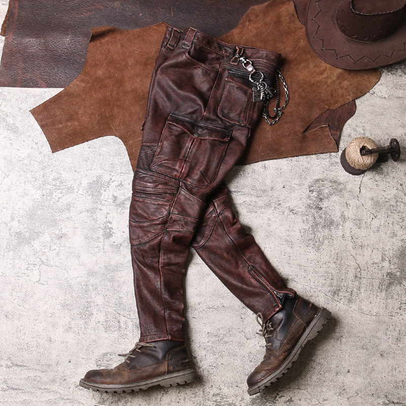 2022 do vintage brown calças d - Leather Work Pants avaliação e preço