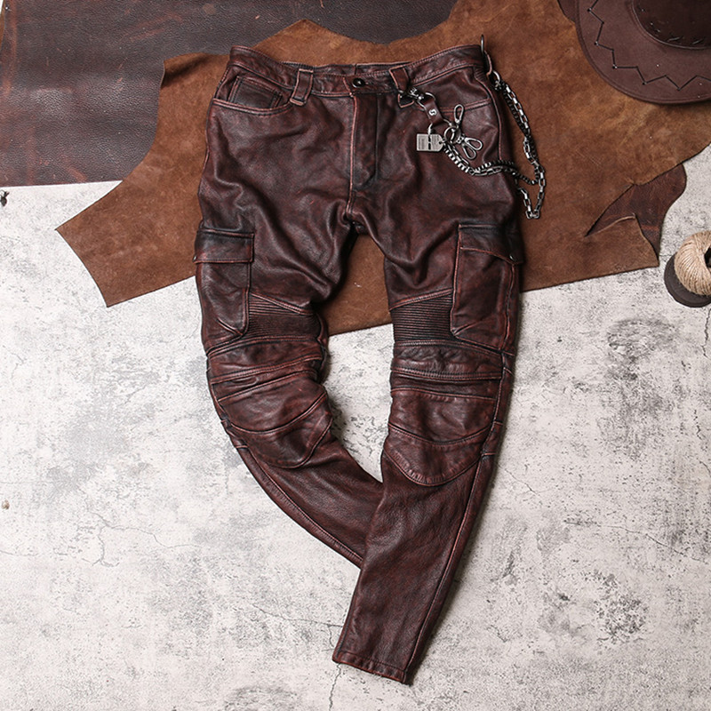 2022 do vintage brown calças d - Leather Work Pants avaliação e preço