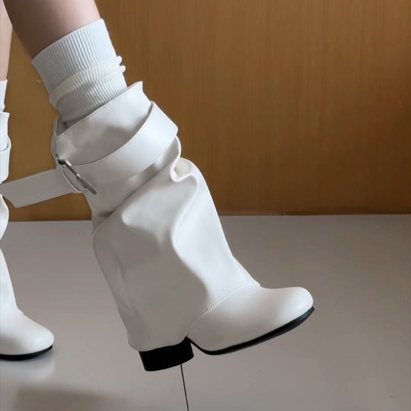 Novas Botas Femininas de Couro - Belt Buckle Blank avaliação e preço