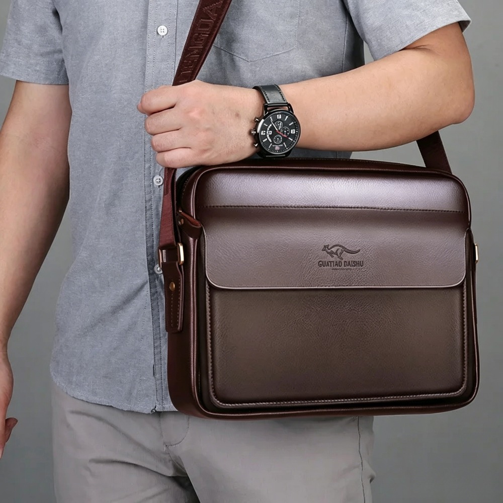 Bolsa transversal masculina re - Leather Work Laptop Bag avaliação e preço