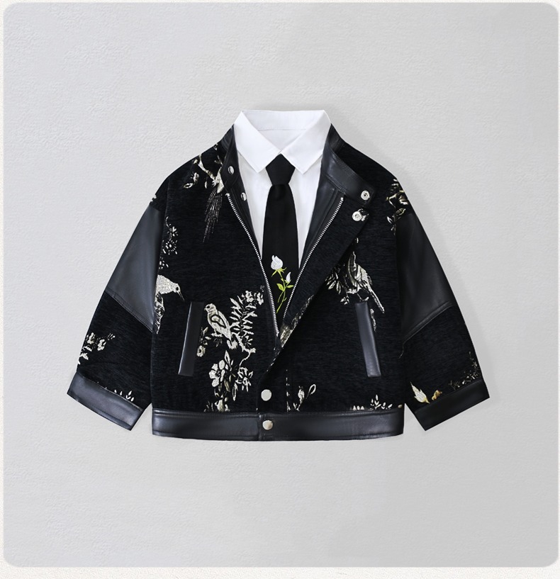 Cavalheiro crianças bordado mo - Leather Work Jacket avaliação e preço
