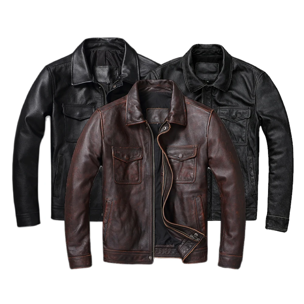 Jaqueta de couro genuíno marro - Leather Work Jacket avaliação e preço
