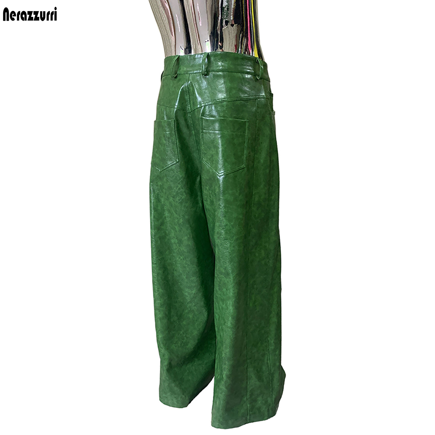 Calças largas de couro PU verd - Leather Work Pants avaliação e preço