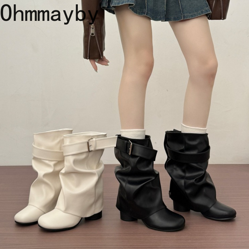 Novas Botas Femininas de Couro - Belt Buckle Blank avaliação e preço
