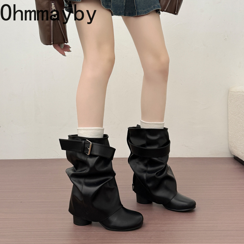 Novas Botas Femininas de Couro - Belt Buckle Blank avaliação e preço